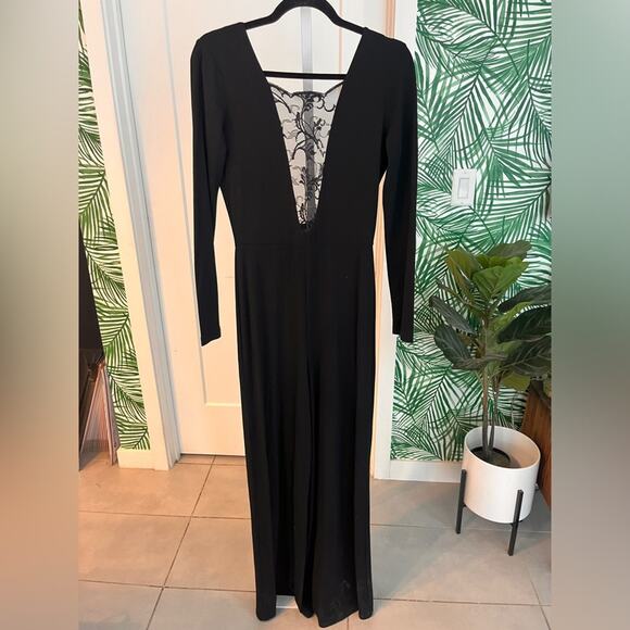 Nightcap Black Lace Insert Long Sleeve Wide Leg Jumpsuit Medium Romantic Goth - Picture 2 of 9